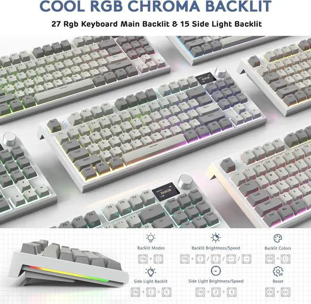 Alt view image 6 of 7 - RK86 RGB 75% Wireless Gasket Mechanical Keyboard,Triple Mode Bluetooth5.0/2.4G/USB-C 82 Keys Hot Swappable Gaming Keyboard 4000 mAH Battery w/Knob & 1.2'' HD OLED Display,Custom Linear Switches