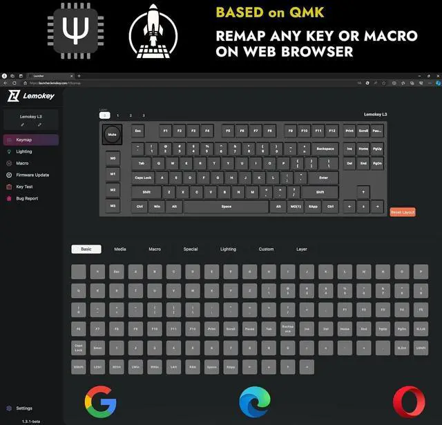 Alt view image 4 of 7 - LEMOKEY L3 TKL Layout Wireless QMK/Launcher Full-Metal Hot-Swappable RGB Backlight Custom Mechanical Keyboard for Windows/Linux,Gateron Banana Switch,Fully Assembled Knob-Blue