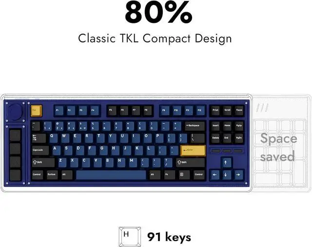 Alt view image 2 of 7 - LEMOKEY L3 TKL Layout Wireless QMK/Launcher Full-Metal Hot-Swappable RGB Backlight Custom Mechanical Keyboard for Windows/Linux,Gateron Banana Switch,Fully Assembled Knob-Blue