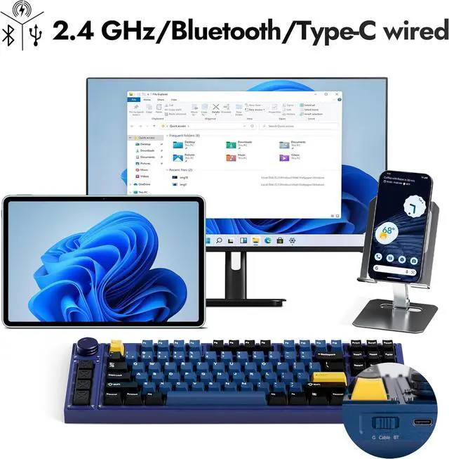 Alt view image 3 of 7 - LEMOKEY L3 TKL Layout Wireless QMK/Launcher Full-Metal Hot-Swappable RGB Backlight Custom Mechanical Keyboard for Windows/Linux,Gateron Banana Switch,Fully Assembled Knob-Blue