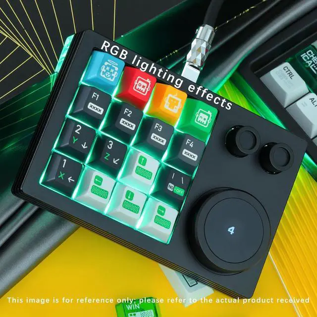 Alt view image 2 of 7 - Macro Pad,Programm Designer Macro Keyboard, 16 Keys Triple Knob and Screen with Macro Keypad,One Handed Gaming Keyboard for iOS,Windows (Black)