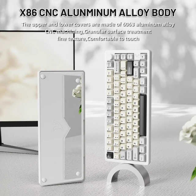 Alt view image 5 of 7 - ATTACK SHARK X86 Wireless Gaming Keyboard 75%,Aluminum Mechanical Keyboard,3-Modes Creamy Keyboard,Hot-Swap Custom Keyboard with Knob,Gasket Structure,Linear Switches,RGB Backlit Keyboard -Star White