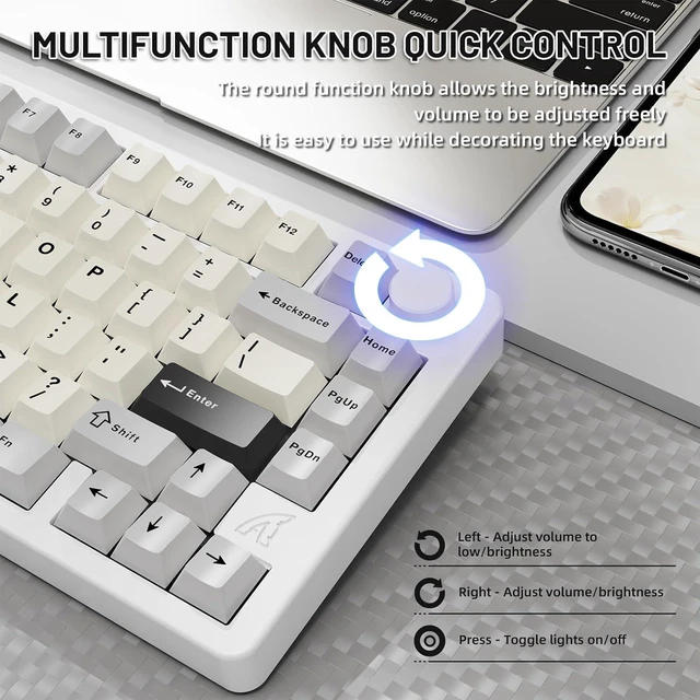 Alt view image 6 of 7 - ATTACK SHARK X86 Wireless Gaming Keyboard 75%,Aluminum Mechanical Keyboard,3-Modes Creamy Keyboard,Hot-Swap Custom Keyboard with Knob,Gasket Structure,Linear Switches,RGB Backlit Keyboard -Star White