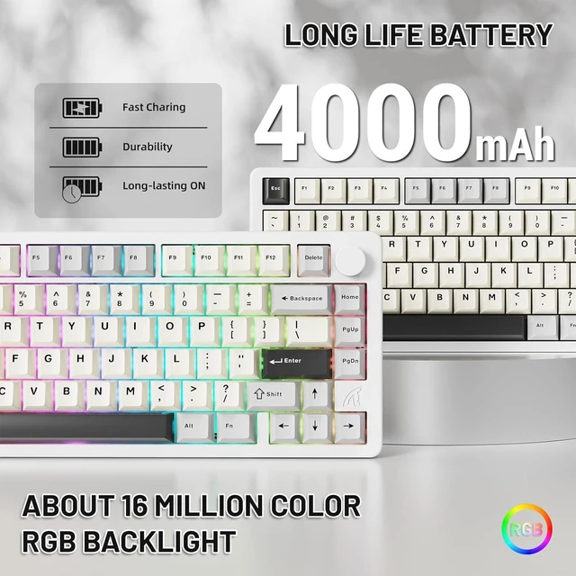 Alt view image 7 of 7 - ATTACK SHARK X86 Wireless Gaming Keyboard 75%,Aluminum Mechanical Keyboard,3-Modes Creamy Keyboard,Hot-Swap Custom Keyboard with Knob,Gasket Structure,Linear Switches,RGB Backlit Keyboard -Star White