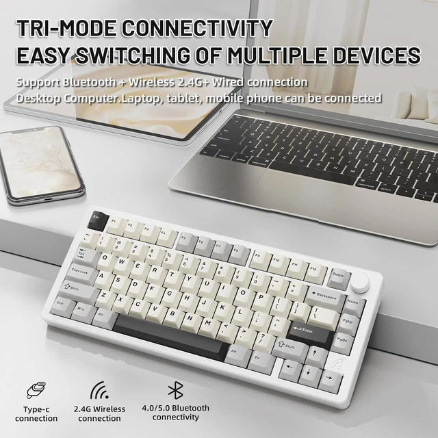 Alt view image 3 of 7 - ATTACK SHARK X86 Wireless Gaming Keyboard 75%,Aluminum Mechanical Keyboard,3-Modes Creamy Keyboard,Hot-Swap Custom Keyboard with Knob,Gasket Structure,Linear Switches,RGB Backlit Keyboard -Star White