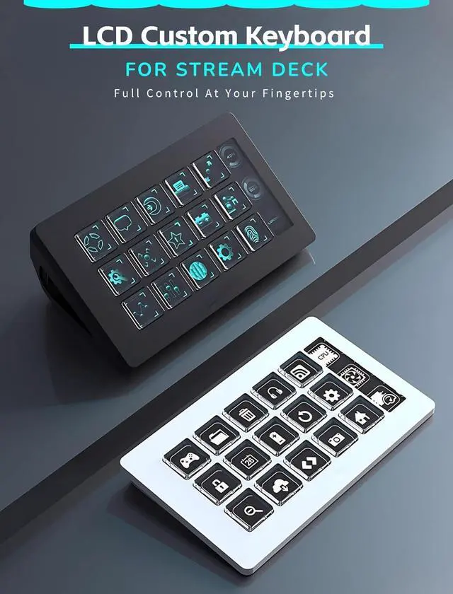 Alt view image 2 of 7 - LCD Custom Keyboard for 15 Macro Keys Professional Studio Controller, Software Visual Keyboard Actions in Apps and Software Support for YouTube, Twitch, OBS
