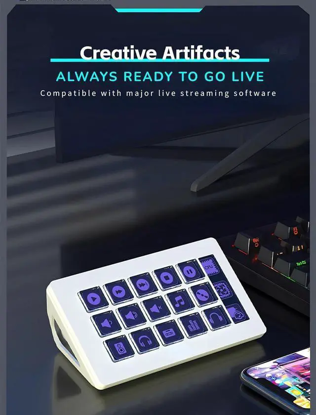 Alt view image 4 of 7 - LCD Custom Keyboard for 15 Macro Keys Professional Studio Controller, Software Visual Keyboard Actions in Apps and Software Support for YouTube, Twitch, OBS