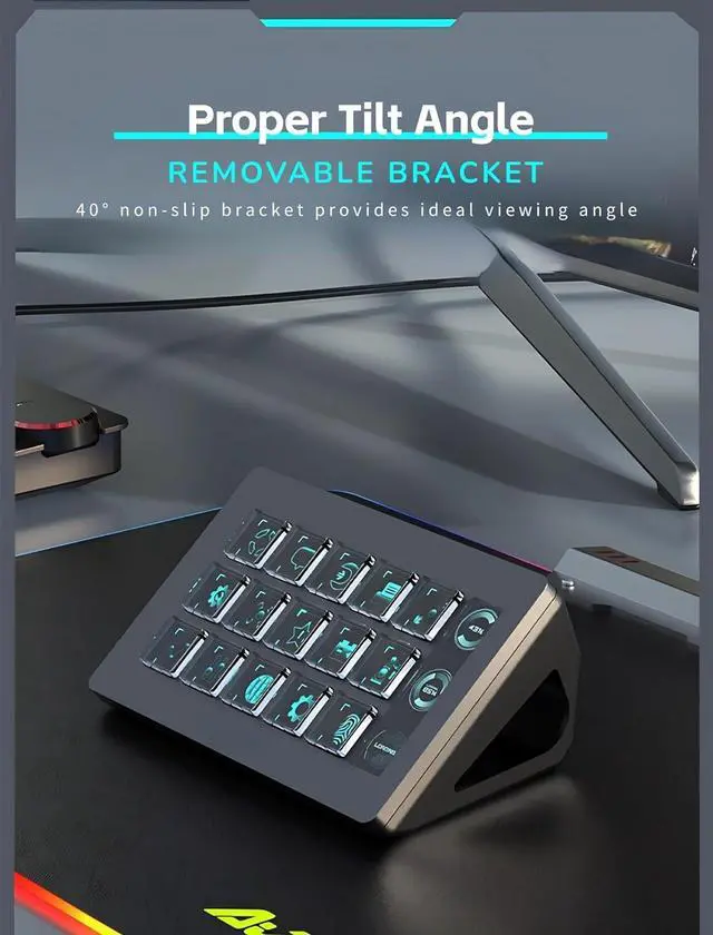 Alt view image 6 of 7 - LCD Custom Keyboard for 15 Macro Keys Professional Studio Controller, Software Visual Keyboard Actions in Apps and Software Support for YouTube, Twitch, OBS