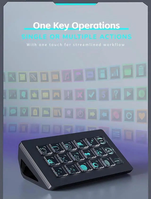 Alt view image 7 of 7 - LCD Custom Keyboard for 15 Macro Keys Professional Studio Controller, Software Visual Keyboard Actions in Apps and Software Support for YouTube, Twitch, OBS
