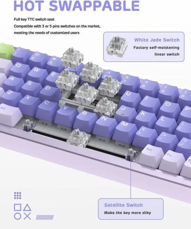 Alt view image 5 of 7 - ATTACK SHARK M71 75%TKL Wireless Mechanical Keyboard,Full Aluminum CNC,BT5.0/2.4G/USB-C,Hot-swap,RGB LED,NKRO Gaming Keyboard,4600mAh,Pre-lubed Linear Switch,Custom Gasket Mount for PC Mac/Win(Purple)