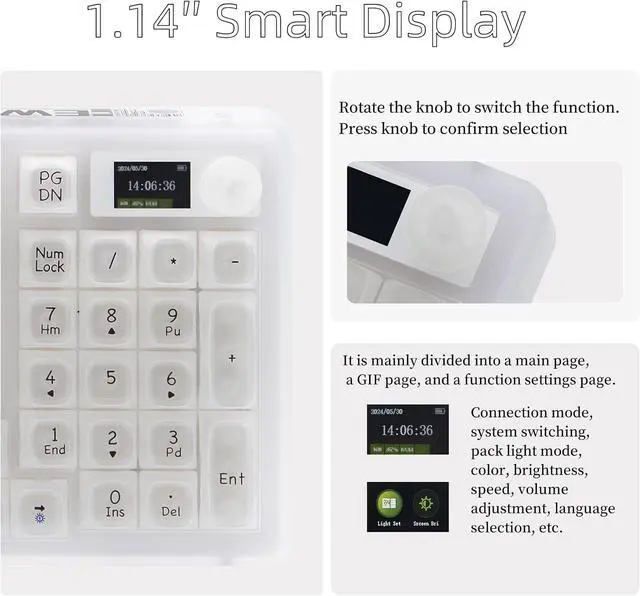 Alt view image 3 of 7 - V99 Hot Swappable Transparent Mechanical Keyboard with OLED Display,98 Keys RGB Custom Gaming Gasket Structures with BT5.1/2.4G/USB-C for Windows/Mac,Pioneer V1 Satellite Axis