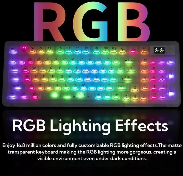 Alt view image 6 of 7 - V99 Hot Swappable Transparent Mechanical Keyboard with OLED Display,98 Keys RGB Custom Gaming Gasket Structures with BT5.1/2.4G/USB-C for Windows/Mac,Pioneer V1 Satellite Axis