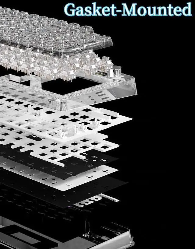 Alt view image 5 of 7 - V99 Hot Swappable Transparent Mechanical Keyboard with OLED Display,98 Keys RGB Custom Gaming Gasket Structures with BT5.1/2.4G/USB-C for Windows/Mac,Pioneer V1 Satellite Axis