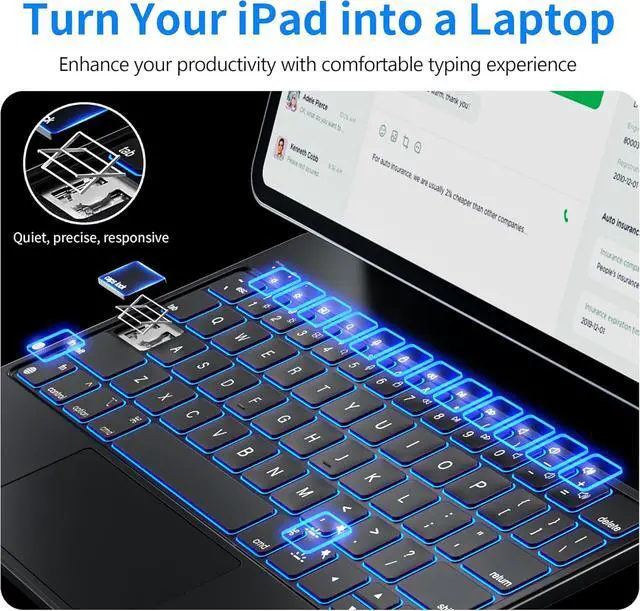Alt view image 3 of 6 - iPad Pro 11 inch Case with Keyboard, Smart Trackpad,7-Colors Backlit, Magic Keyboard case for iPad Pro 11 (4th/3rd/2nd/1st Gen)&10.9" iPad Air (5th/4thGen), Wireless Bluetooth Keyboard