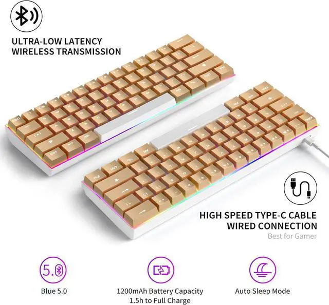 Alt view image 2 of 7 - Full Metal Mechanical Keyboards with RGB Backlit, Ultra-Compact Bluetooth 60% Stainless Steel Keycaps Gaming Keyboards Blue Switches Mac PC Computer Keyboards (Rose Gold)