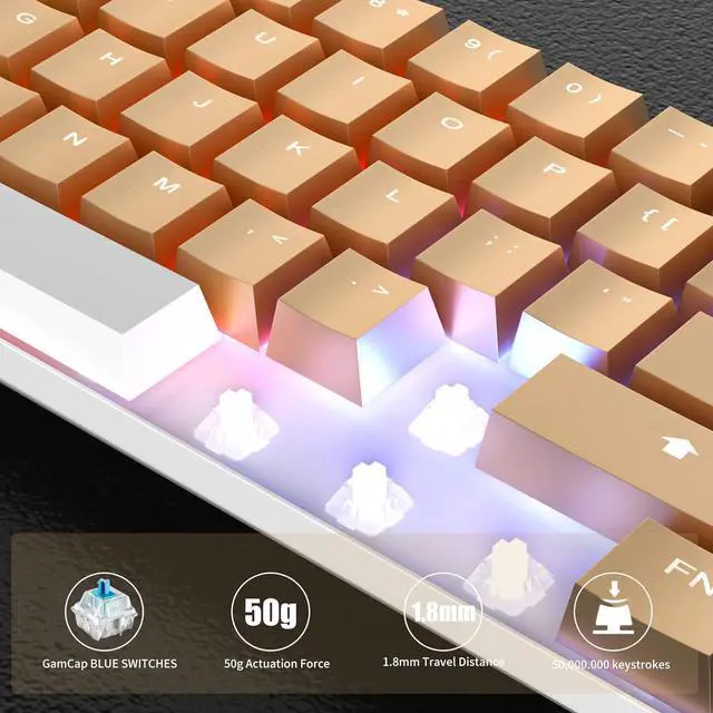 Alt view image 3 of 7 - Full Metal Mechanical Keyboards with RGB Backlit, Ultra-Compact Bluetooth 60% Stainless Steel Keycaps Gaming Keyboards Blue Switches Mac PC Computer Keyboards (Rose Gold)