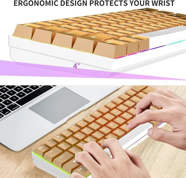 Alt view image 5 of 7 - Full Metal Mechanical Keyboards with RGB Backlit, Ultra-Compact Bluetooth 60% Stainless Steel Keycaps Gaming Keyboards Blue Switches Mac PC Computer Keyboards (Rose Gold)