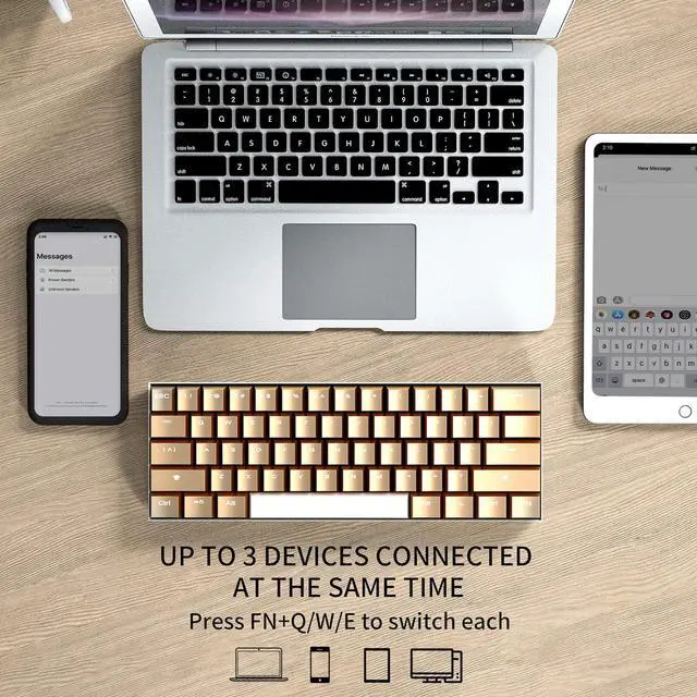 Alt view image 6 of 7 - Full Metal Mechanical Keyboards with RGB Backlit, Ultra-Compact Bluetooth 60% Stainless Steel Keycaps Gaming Keyboards Blue Switches Mac PC Computer Keyboards (Rose Gold)