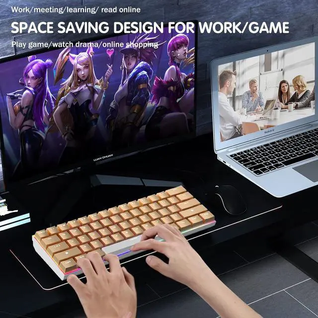 Alt view image 7 of 7 - Full Metal Mechanical Keyboards with RGB Backlit, Ultra-Compact Bluetooth 60% Stainless Steel Keycaps Gaming Keyboards Blue Switches Mac PC Computer Keyboards (Rose Gold)