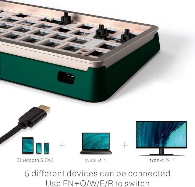 Alt view image 2 of 7 - DRAOZA GK61 Custom DIY Gaming Mechanical Keyboard Kit, Aluminum Metal CNC Shell, RGB Hot Swap 3pin/5pin Switch, Programmable Triple Mode Bluetooth 5.0/USB-C Wired/2.4GHz Wireless(Green)