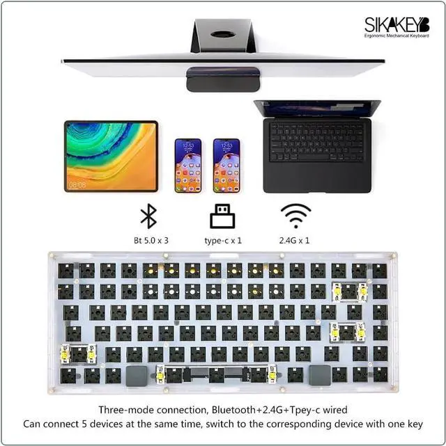Alt view image 6 of 7 - SK5 Custom DIY Mechanical Keyboard Kit,ABS Translucent,75% Layout,RGB Backlight,Hot Swap 3Pin/5 Pin Switch,Type-C Wired(Black)