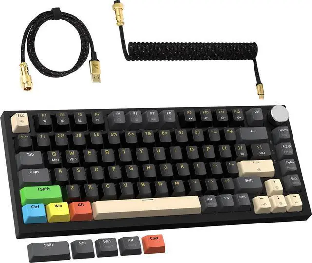Main image of ATTACK SHARK K85 Rapid Trigger Gaming Keyboard with Coiled Cable, 82 Keys Wired Mechanical Keyboard, Magnetic Switch Actuation Point Adjustable, Gasket, PBT Keycaps, Knob, for DKS/MT/TGL/PC/Mac(Black)
