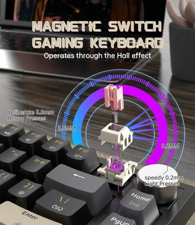 Alt view image 3 of 7 - ATTACK SHARK K85 Rapid Trigger Gaming Keyboard with Coiled Cable, 82 Keys Wired Mechanical Keyboard, Magnetic Switch Actuation Point Adjustable, Gasket, PBT Keycaps, Knob, for DKS/MT/TGL/PC/Mac(Black)