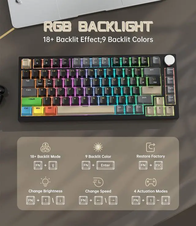 Alt view image 5 of 7 - ATTACK SHARK K85 Rapid Trigger Gaming Keyboard with Coiled Cable, 82 Keys Wired Mechanical Keyboard, Magnetic Switch Actuation Point Adjustable, Gasket, PBT Keycaps, Knob, for DKS/MT/TGL/PC/Mac(Black)