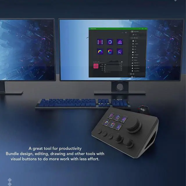 Alt view image 3 of 7 - Studio Deck with Knobs, Stream Controller Trigger Actions in Apps Software for OBS for Twitch for YouTube, Custom Console for Photo and Video Editing, Live Streaming (Black)