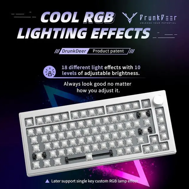 Alt view image 3 of 6 - DrunkDeer A75 Rapid Trigger Mechanical Keyboard TKL Aluminum Case Wired Magnetic Switch Compact 82Keys RGB No Keycap,with Knob,Sliver White