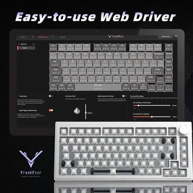 Alt view image 5 of 6 - DrunkDeer A75 Rapid Trigger Mechanical Keyboard TKL Aluminum Case Wired Magnetic Switch Compact 82Keys RGB No Keycap,with Knob,Sliver White