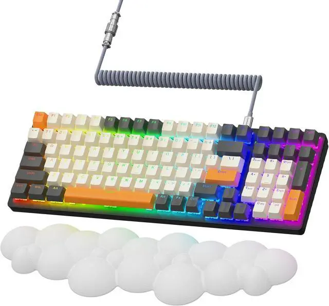 Main image of Wireless Mechanical Keyboard,2.4G/USB-C/Bluetooth Gaming Keyboard Hot Swappable,Efficient Numeric Pad,Keyboard Wrist Rest,Clicky Blue Switches,96% 100 Keys 4000mAh RGB Wired Keyboard for PC Mac iPad