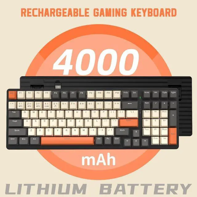 Alt view image 5 of 7 - Wireless Mechanical Keyboard,2.4G/USB-C/Bluetooth Gaming Keyboard Hot Swappable,Efficient Numeric Pad,Keyboard Wrist Rest,Clicky Blue Switches,96% 100 Keys 4000mAh RGB Wired Keyboard for PC Mac iPad