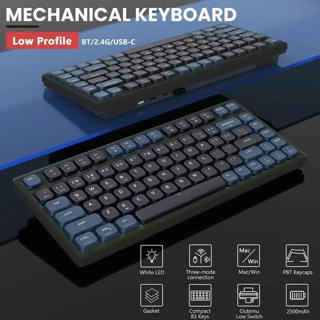 Alt view image 3 of 7 - ATTACK SHARK Low Profile Mechanical Keyboard,75% TKL Wireless Keyboard with 81 PBT Keycaps,Tri-Modes BT5.0/2.4G/Custom Coiled Cable,White LED Backlit Keyboard for PC Mac Phone Tablet-Red Switch