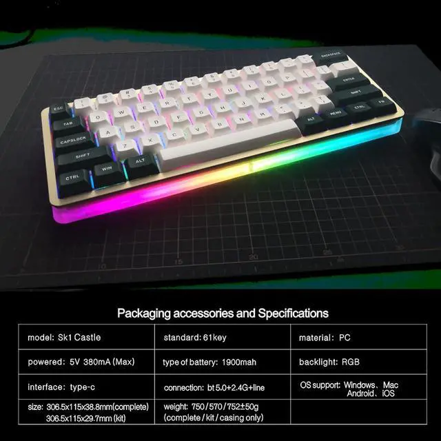 Alt view image 3 of 7 - DRAOZA RGB Backlit 61-Key Hot Swap Mechanical Gaming Keyboard Kit, Programmable Triple Mode Bluetooth 5.0/USB-C Wired/2.4GHz Wireless Custom Keyboard (Translucent Base)