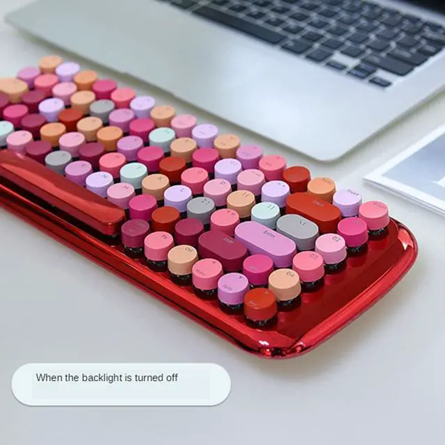 Alt view image 3 of 7 - Wireless Mechanical Bluetooth Keyboard Romance of Girls Mouth red Computer Electroplating Punk Keyboard Waterproof, Backlight, 352x135x35mm