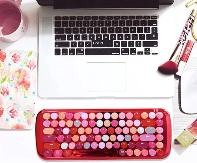 Alt view image 6 of 7 - Wireless Mechanical Bluetooth Keyboard Romance of Girls Mouth red Computer Electroplating Punk Keyboard Waterproof, Backlight, 352x135x35mm