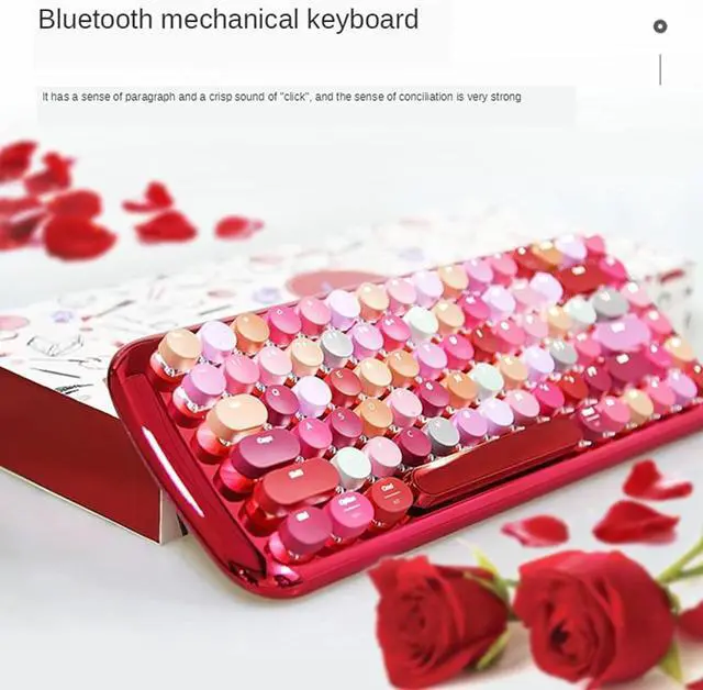 Alt view image 2 of 7 - Wireless Mechanical Bluetooth Keyboard Romance of Girls Mouth red Computer Electroplating Punk Keyboard Waterproof, Backlight, 352x135x35mm
