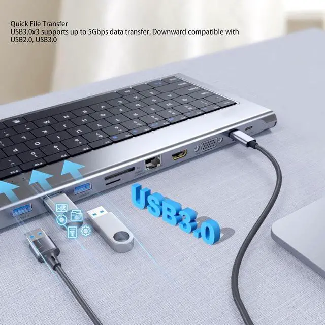 Alt view image 5 of 7 - 11 in 1 USB C Keyboard Hub, Wired Multifunctional Docking Station, 4K, 10Gbps Data Transfer, 100W PD Charging, 78 Key Layout Keyboard