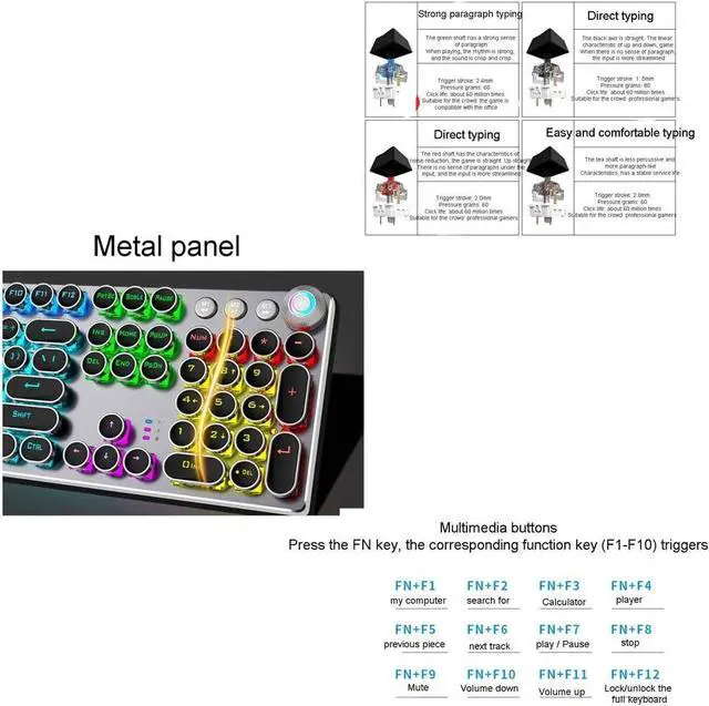 Alt view image 6 of 7 - Multifunctional Metal Panel Keyboard,Mechanical Gaming Keyboard, Dual Mode Knob, Multimedia Key Switch for Windows PC Gamer (Color : White-Tea Shaft)