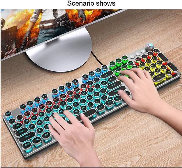 Alt view image 4 of 7 - Multifunctional Metal Panel Keyboard,Mechanical Gaming Keyboard, Dual Mode Knob, Multimedia Key Switch for Windows PC Gamer (Color : White-Tea Shaft)