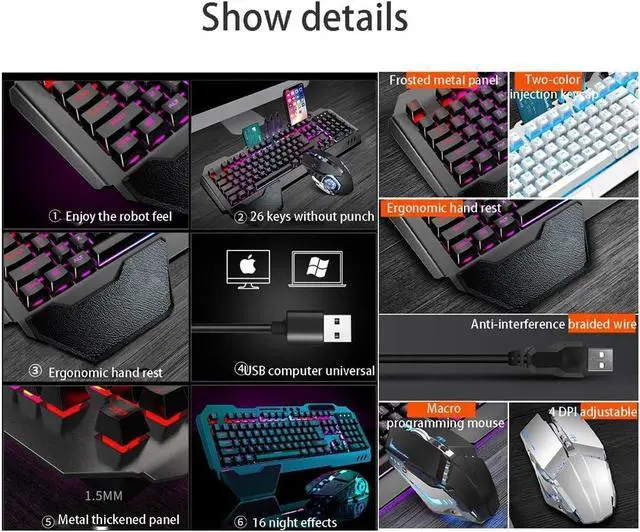 Alt view image 5 of 6 - Wired Gaming Keyboard with Multimedia Keys Mechanical Keyboard with Ergonomic Mouse for Windows PC Gamers (Color : A)