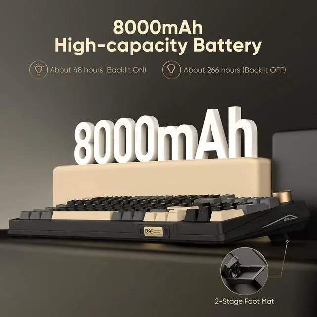 Alt view image 7 of 7 - RedThunder K95 Wireless Mechanical Keyboard, TFT Screen & Knob, Tri-Mode BT5.0/2.4GHz/USB-C Hot Swappable Custom, Pre-lubed Linear Pink Switches, Gasket Structure, RGB Gaming Keyboard, Black-Gold