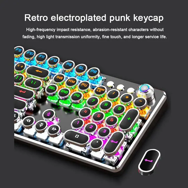 Alt view image 4 of 7 - LJFLI Gaming Keyboard Punk Keyboard Retro Punk Plating Knob Luminous Machine plugging and unplugging The Green Shaft Eating Chicken Computer Game