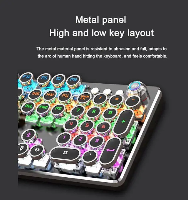 Alt view image 3 of 7 - LJFLI Gaming Keyboard Punk Keyboard Retro Punk Plating Knob Luminous Machine plugging and unplugging The Green Shaft Eating Chicken Computer Game