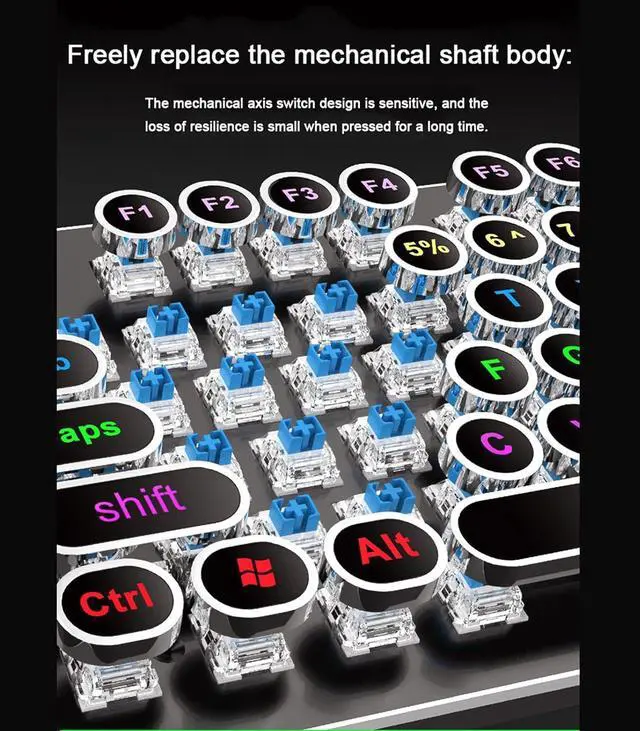 Alt view image 5 of 7 - LJFLI Gaming Keyboard Punk Keyboard Retro Punk Plating Knob Luminous Machine plugging and unplugging The Green Shaft Eating Chicken Computer Game