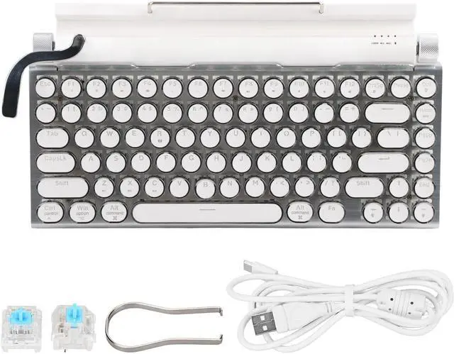 Main image of Mechanical Keyboard, Blue Switch Retro Round Keycap Typewriter Mechanical Keyboard for Tablet (White)
