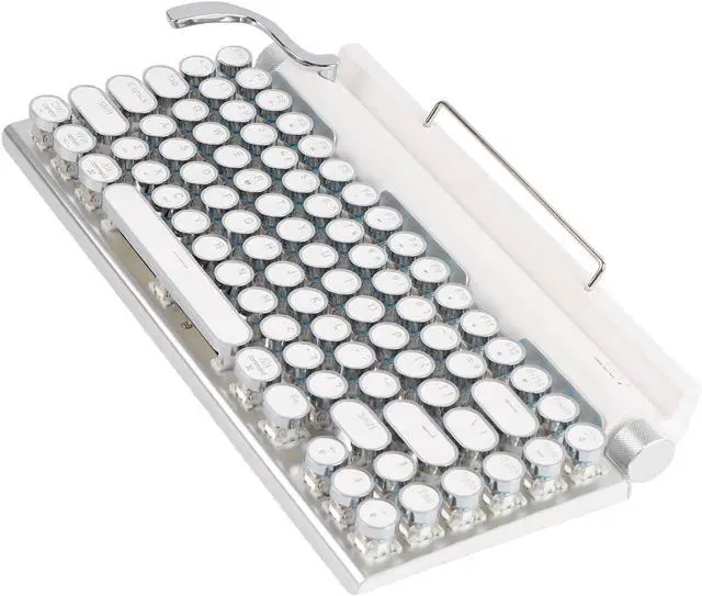 Alt view image 4 of 7 - Typewriter Keyboard, Typewriter Style Mechanical Gaming Keyboard, 83 Keys Blue Switch Retro Punk Keyboard with RGB Backlit, Retro Keycap Keyboard (White)