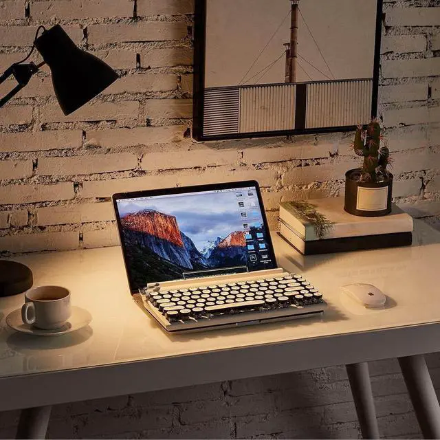 Alt view image 6 of 7 - Typewriter Keyboard, Typewriter Style Mechanical Gaming Keyboard, 83 Keys Blue Switch Retro Punk Keyboard with RGB Backlit, Retro Keycap Keyboard (White)