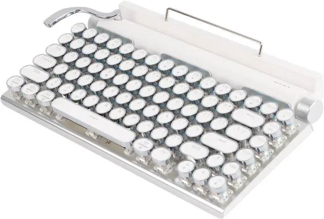 Alt view image 7 of 7 - Mechanical Keyboard, Blue Switch Retro Round Keycap Typewriter Mechanical Keyboard for Tablet (White)